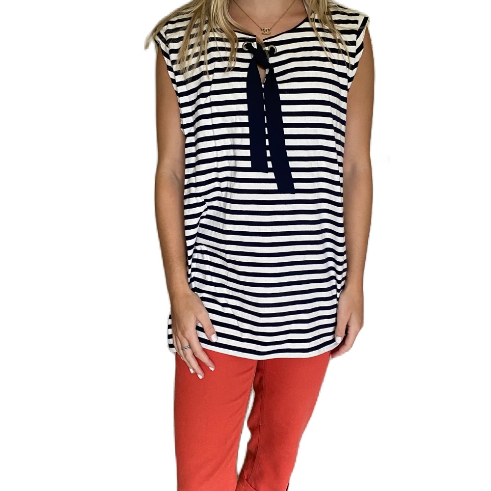 Talbots tank top bow detail stripe black white 2X